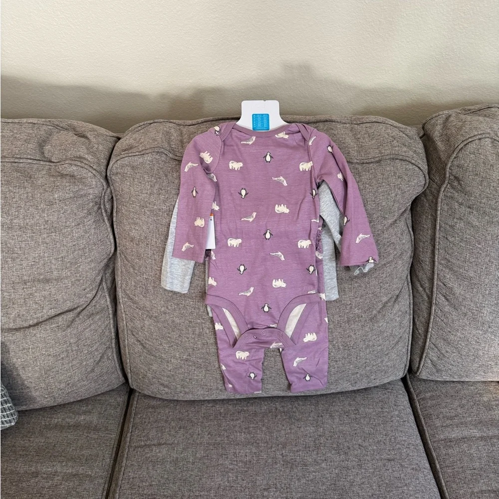NWT Carter's Penguin Pajama Set - Gray and Purple